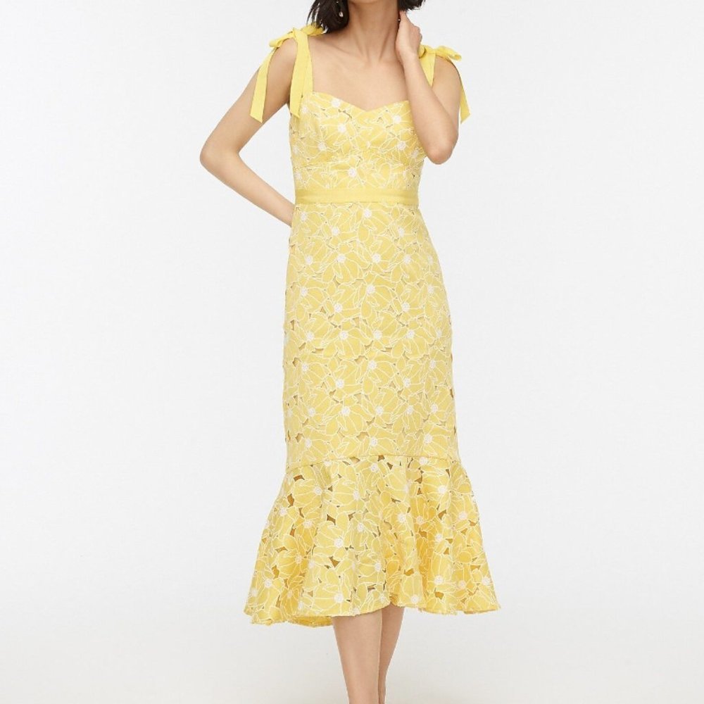 J. crew eyelet midi dress with flounce hem NWT yellow women’s size 6